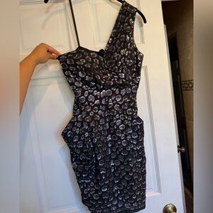 BCBGeneration Black and Silver One-Shoulder Dress